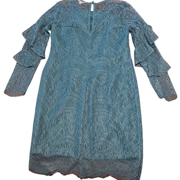 nanette Nanette Lepore Poetic Love Blue Ruffle Trim Lace Shift Dress Sz 4 - Picture 2 of 8
